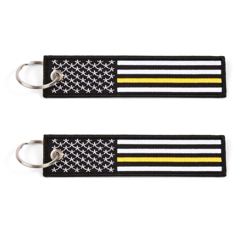 Great 1 Thin Gold Line American Flag Keychain Tag with Key Ring & Carabiner 2-Pack - Emergency Dispatcher/Tow Truck Driver/Security Guard - Image 1